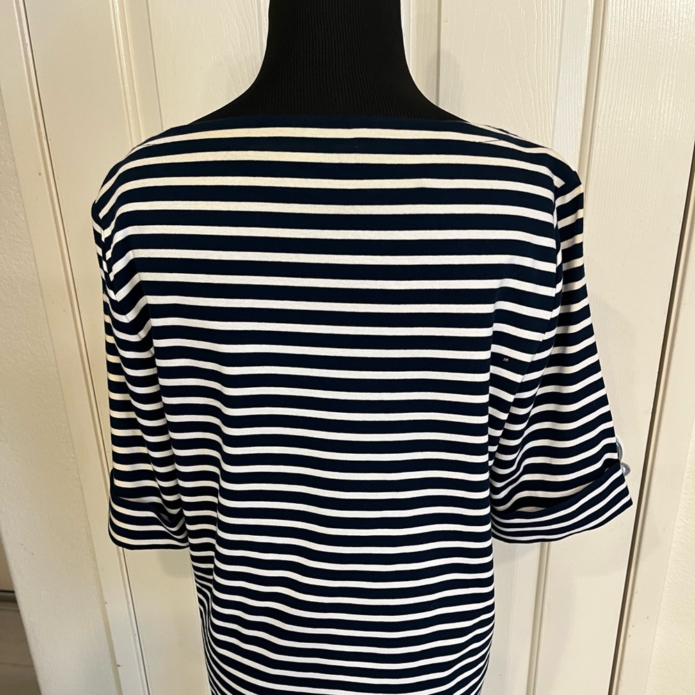 Lauren Ralph Lauren Navy and White Striped Tee - Picture 12 of 14